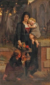 ピエール・オーギュスト・コット Painting - 父親の墓の前にいる母親と二人の子供 アカデミック古典主義 ピエール・オーギュスト・コット